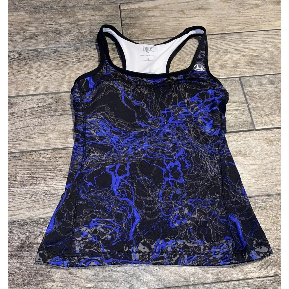 New BLUE & BLACK EVERLAST WORKOUT‎ YOGA TOP TANK TOP SHIRT Sz SMALL Womens